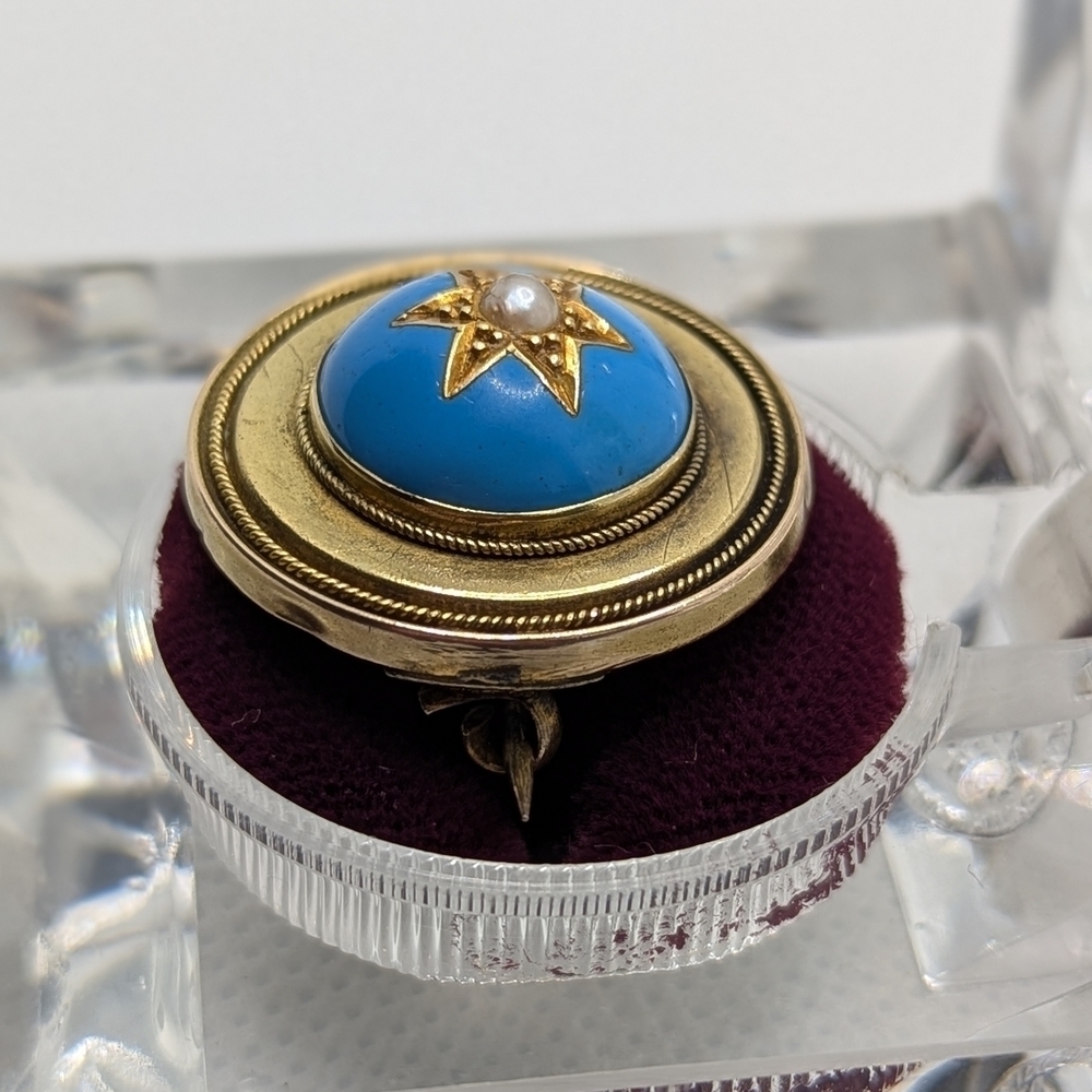 ✨ Antique 15ct Gold Victorian Blue Enamel & Pearl Star Brooch ✨ - Picture 7 of 8
